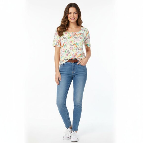 Sigrid Olsen Artisan-Inspired Textured Floral Tee Shirt Top Size M - Picture 1 of 5